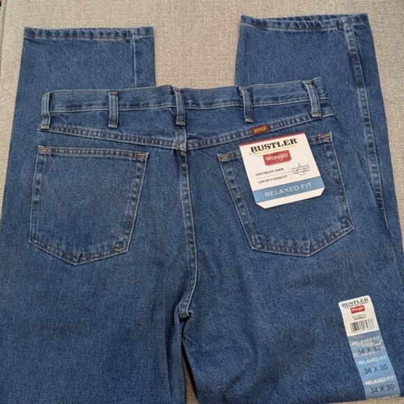 SOLD NWT Wrangler 34x30 Rustler Men's Blue Relaxed Fit Straight Leg Cotton Jeans - Picture 4 of 5